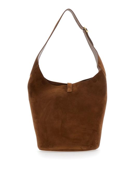Saint Laurent Brown 'Le 5 À 7' Shoulder Bag With Hook Closure With Ca