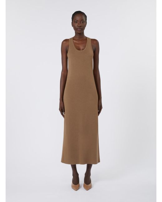 Max Mara Natural 'Aceri' Dress With Round Neck And Rear Single Slit