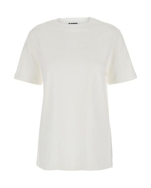 Jil Sander White Crew Neck T-Shirt With Embossed Logo
