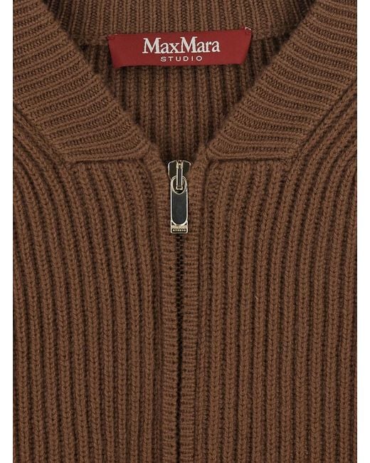 Max Mara Brown Mstcarnet Sweater With V-Neck And Long Sleeves