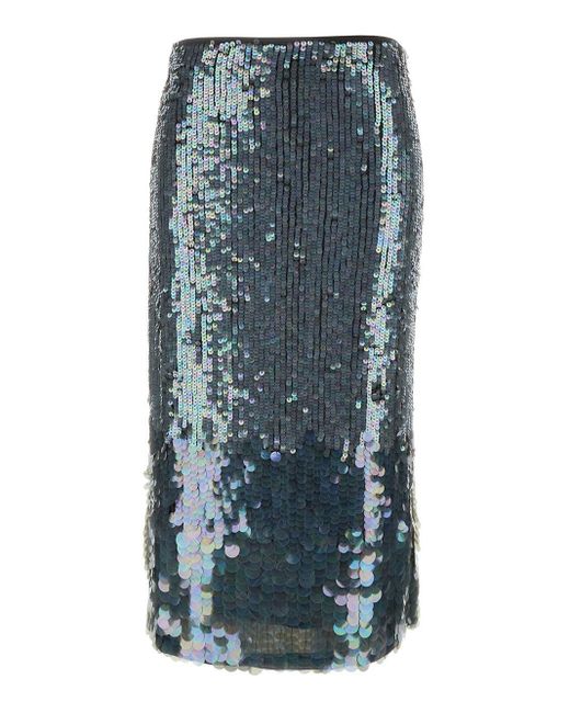 P.A.R.O.S.H. Blue Midi Skirt With All-Over Sequins