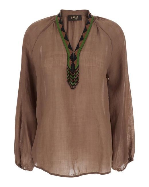 Bazar Deluxe Brown Shirt With V-Neck