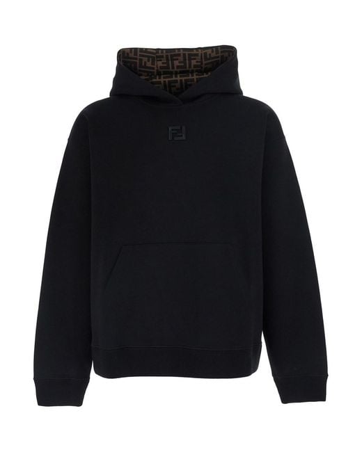Fendi Blue Hoodie With Fixed Hood And Ff Embroidery On The Front for men