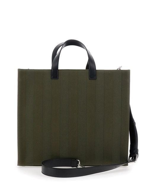 Fendi Black Shopper With Vertical Stripes Motif And Club Patch On The Front for men