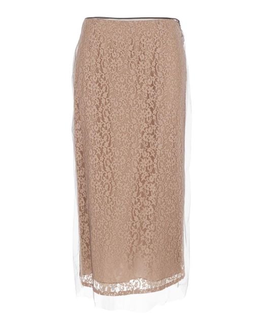 Fendi Natural Tube Skirt With All-Over Floral Embroidery