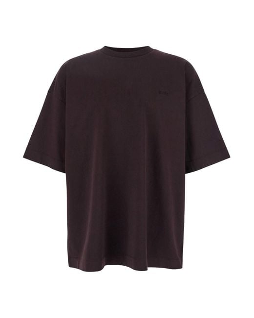 Juun.J Black T-Shirt With Logo Embroidered On The Front And Print O for men