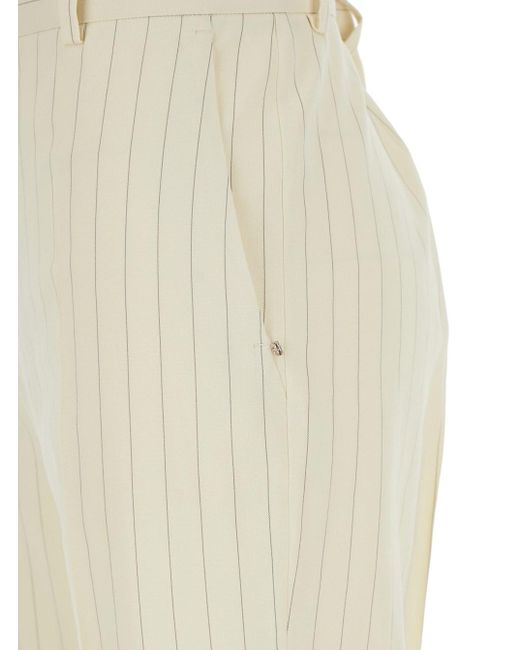 Sportmax Natural Cream Flared Pants With Pinstripe Motif