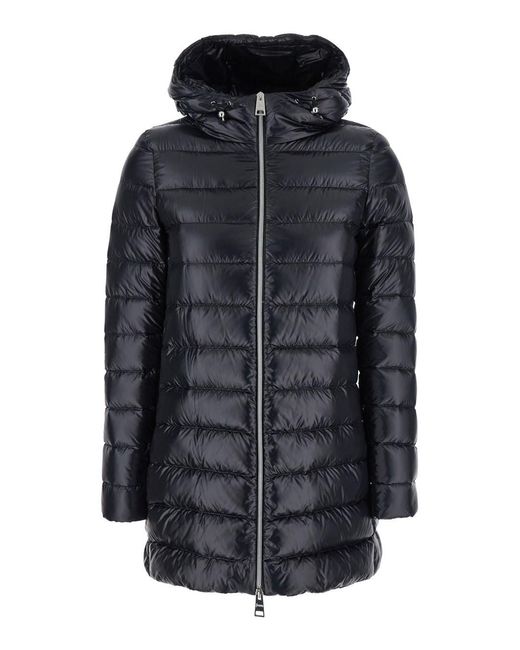Herno Black Down Jacket With Fixed Hood And Two Front Welt Pockets With Zip