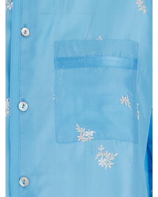 Forte_forte Blue Shirt With Mandarin Collar And All-Over Floral