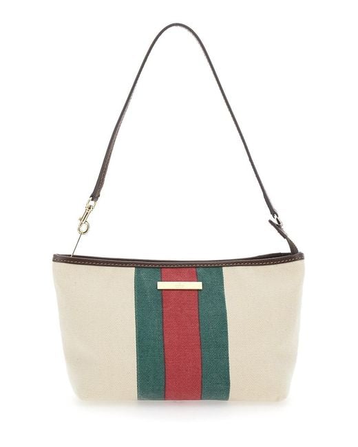 Gucci White Shoulder Bag With Web Detail And Logo Plaque