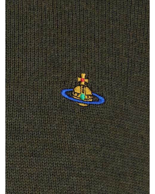 Vivienne Westwood Green Crew Neck Sweater With Orb Logo Embroidered On The Front for men