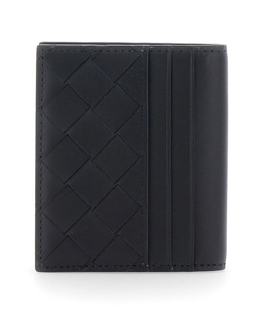 Bottega Veneta Black Folded Card Holder With Intrecciato Motif And Embossed Logo Lettering On The Inside for men