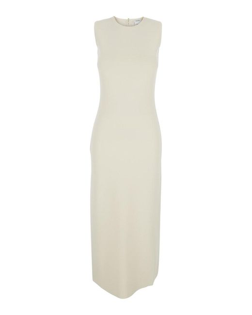 Max Mara Pure White Dress 'Angus' Crew Neck Sleeveless With Single Vent