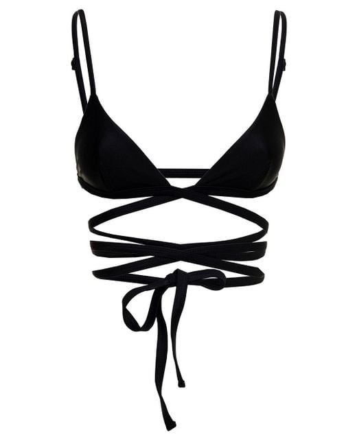 Matteau Black Nylon Bikini Top With Crossed Laces