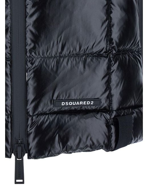 DSquared² Blue Sleeveless Down Jacket With High Neck And Logo Patch On The Front for men
