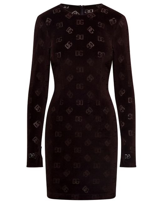 Dg Velvet Lon G Sleeves Dress di Dolce & Gabbana in Black