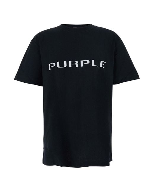 Purple Brand Black Crewneck T-Shirt With Logo Lettering On The Front I for men