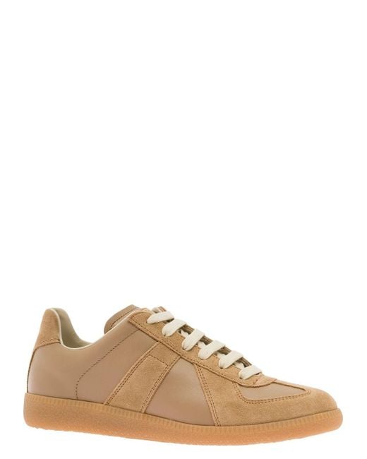 Maison Margiela 'replica' And Brown Low-top Sneakers With Suede Inserts In Leather Woman
