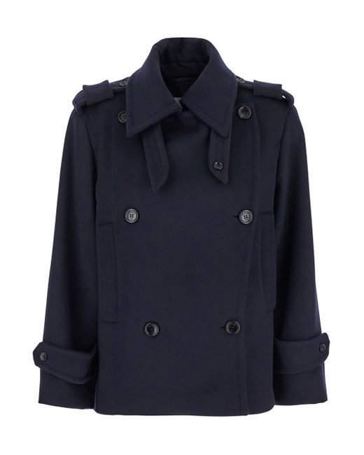 Max Mara Blue 'Laveno' Double Breasted Jacket With Wide Pointed Lapels