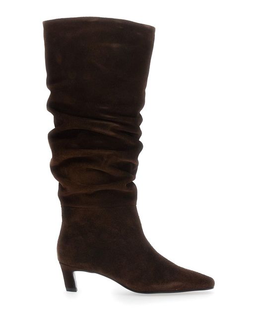 Alohas Brown 'Kalila' Knee-High Boots With Square Toe And Low Heel In