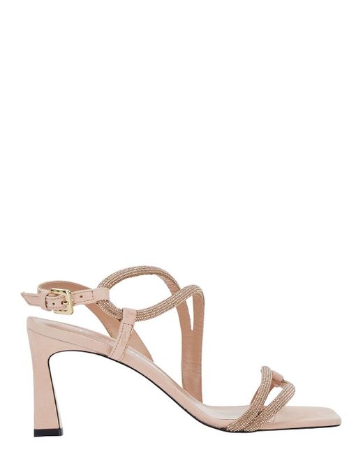 Pollini Pink 'Bling Bling' Sandals With Rhinestone Detail