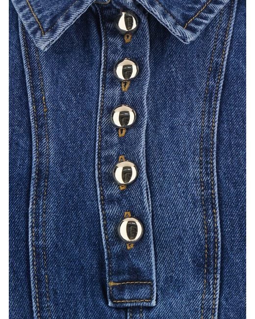 Self-Portrait Blue Mini Dress With Classic Collar And Embroidery