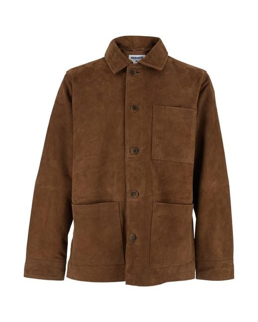 Sebago Brown 'Suede' Jacket With Front Leather Closure For for men