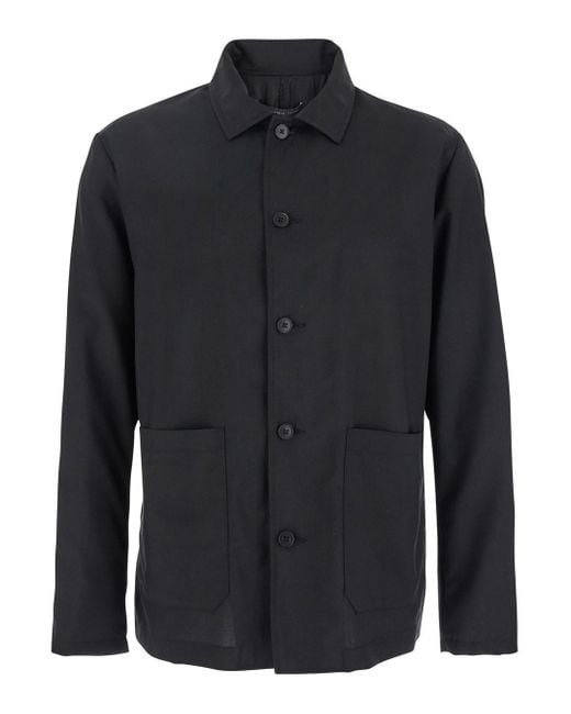 Low Brand Blue Jacket With Classic Collar And Patch Pockets On The Fr for men