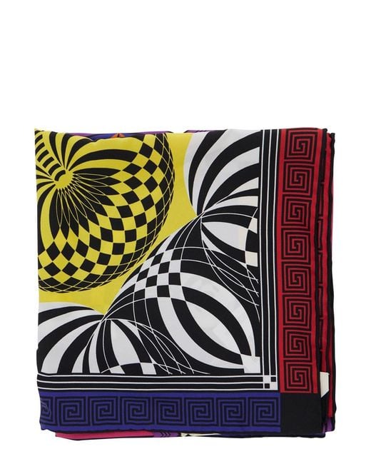 Versace Blue Silk Scarf With Theater Print