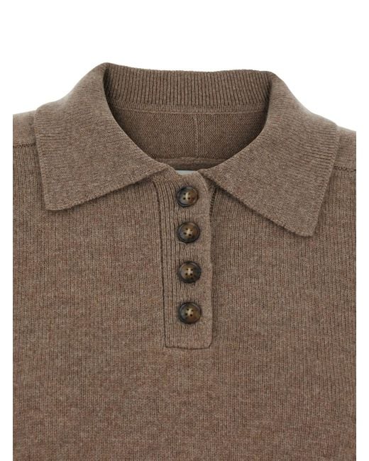 Loulou de Saison Brown Polo Shirt Style Sweater With Classic Collar An