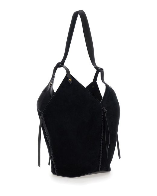 Isabel Marant Black Shoulder Bag Tampa With Single Strap And Suede Knot Detail For Calf