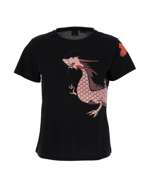 T-Shirt 'Quentin' Con Stampa Drago di Pinko in Black