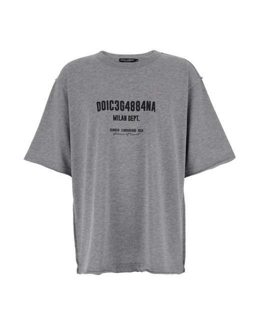 T-Shirt Oversize Con Stampa Logo di Dolce & Gabbana in Gray da Uomo