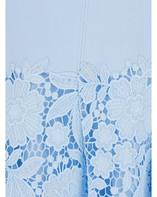 Self-Portrait Blue Light Mini Dress With Lace Embroidery On The Skirt