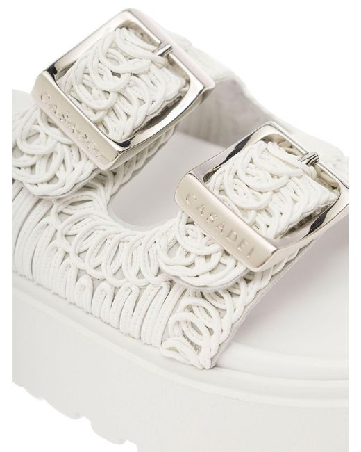 Casadei White 'Birky Ale' Slippers With Cornely Embroidery And Xl Buckles