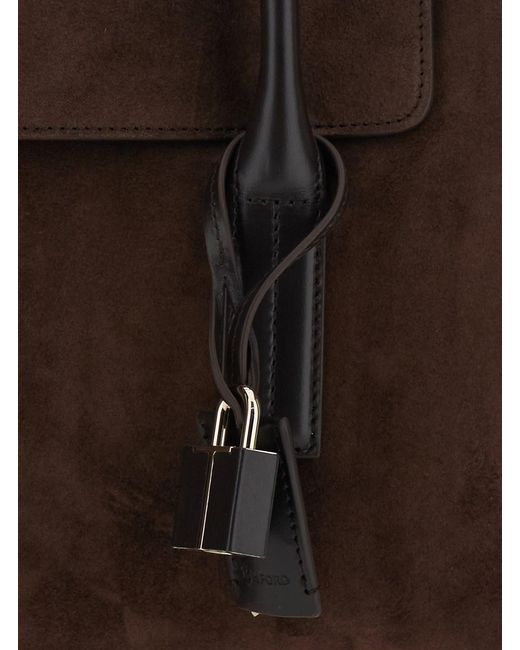 Tom Ford Brown Large Shoulder Bag With Padlock Details On The Front