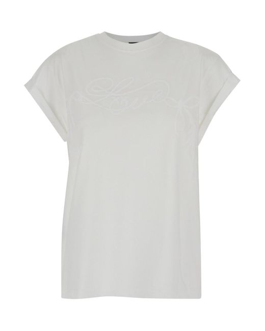 Pinko White T-Shirt With Tonal Logo Signature