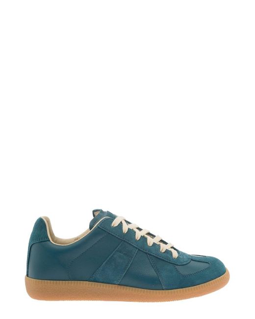 Maison Margiela Blue 'replica' Beige Low-top Sneakers With Suede Inserts In Leather Woman