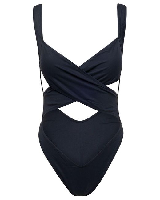 Reina Olga Blue 'exotica' One-piece Swimsuit With Cut-out And Cross-strap In Polyamide Stretch