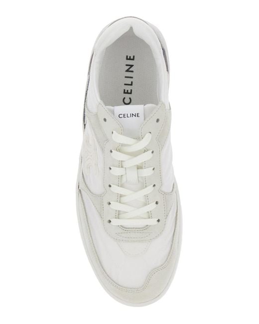 JANE SNEAKERS LOW LACE-UP WITH TRIOMPHE PATCH IN CANVAS AND CALFSKIN DETAIL DENIM/ WHITE LOGO