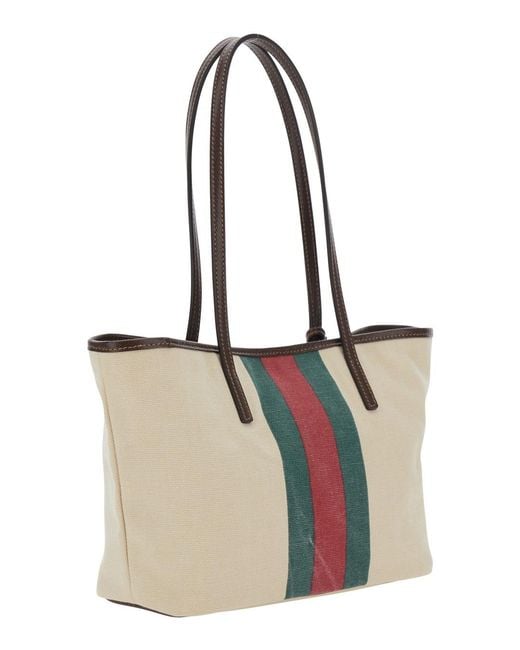 Gucci White 'Essence' Tote Bag With Logo Plate On The Front And Web St
