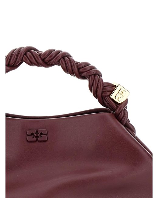 Ganni Brown Bou' Handbag With Butterfly Logo And Hand-Braided Strands