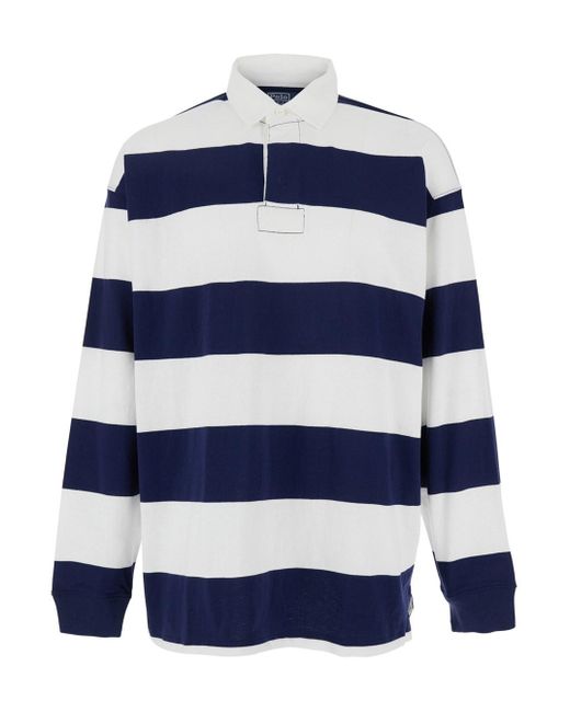 Polo "Big Fit" Con Colletto Classico E Motivo A Righ di Polo Ralph Lauren in Blue da Uomo