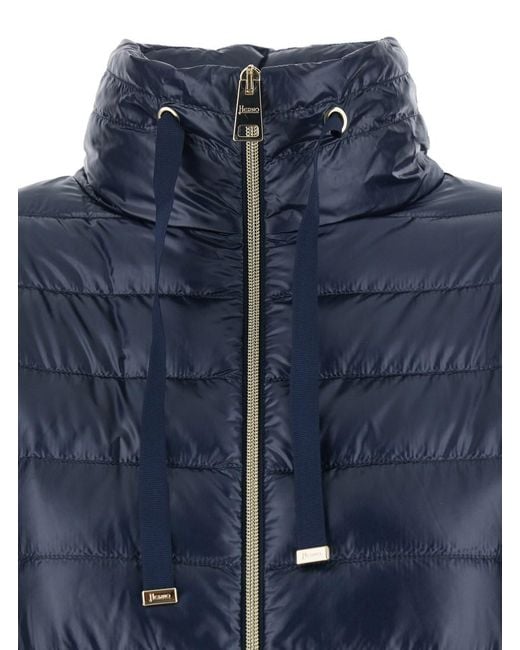 Herno Blue Bimaterial Cotton Nylon Jacket Down