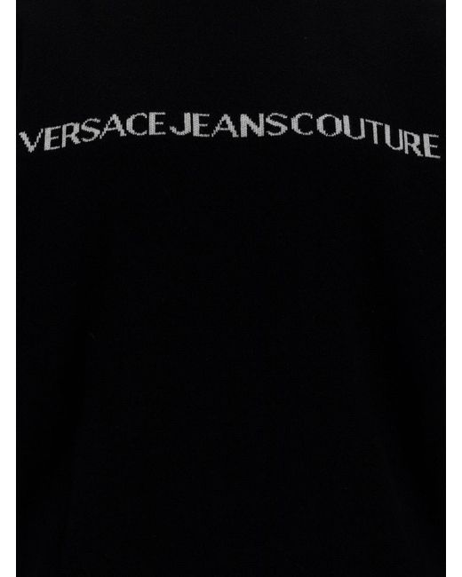 Versace Black Turtleneck With Contrasting Logo Lettering In Cotton And Cashmere for men