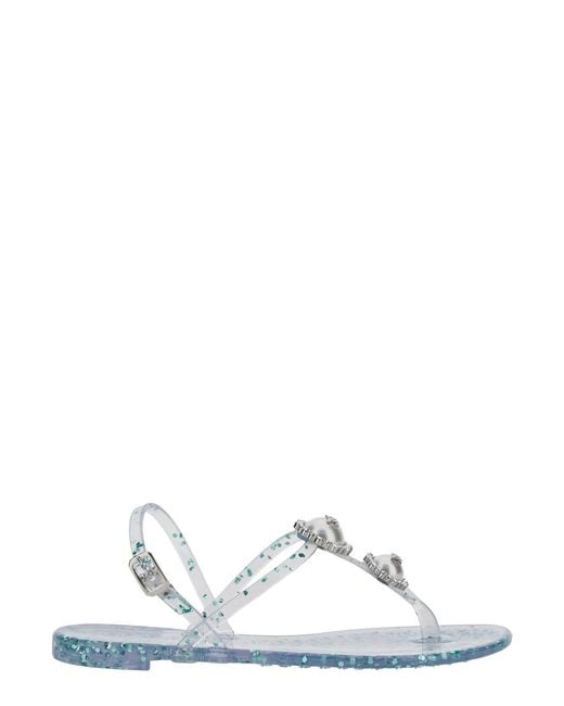 Casadei White Sandal With Crystal Decoration