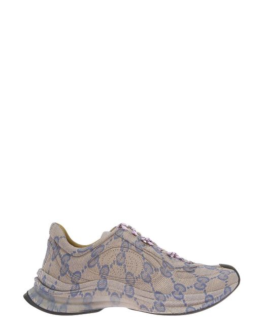 Gucci Gray ' Run' Low Top Sneakers With All-Over Gg Print for men