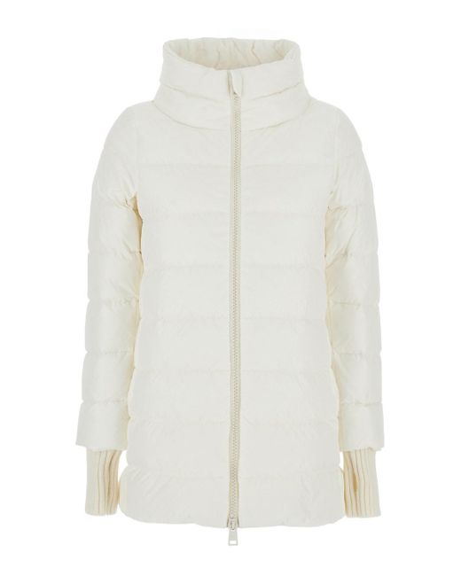 Herno White Down Jacket With Drawstring Hood