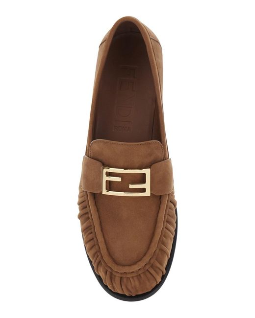 Fendi Brown Loafers With Ff Plaque On The Front