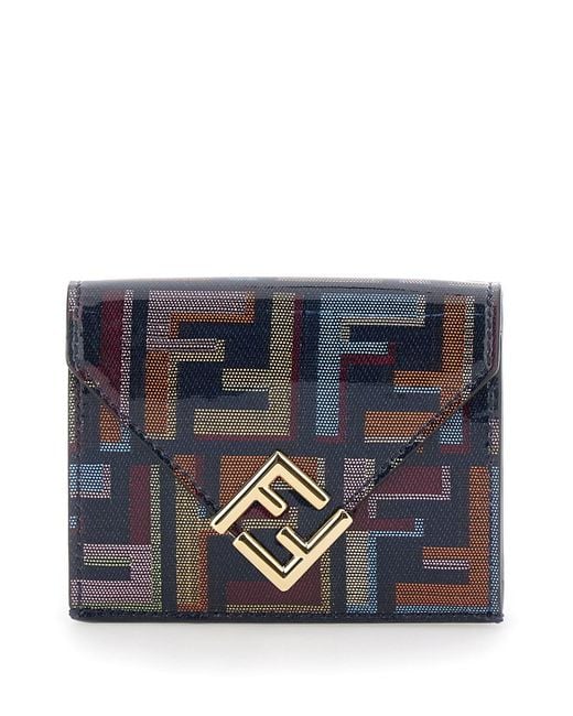 Fendi Blue Wallet With Logo Plate On The Front And All-Over Ff M